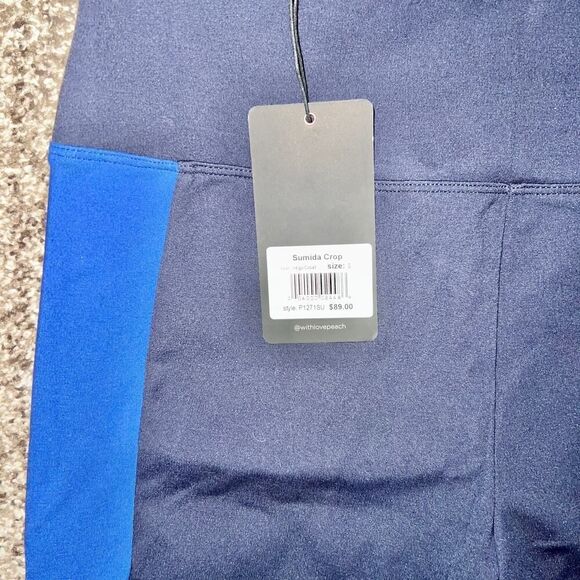 Peach Women's Sumida Crop Pant Leggings Colorblock Navy Blue NWT - Picture 7 of 9
